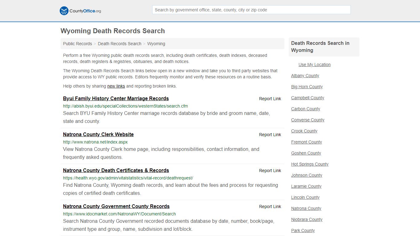 Death Records Search - Wyoming (Death Certificates & Indexes)